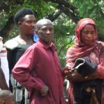 Residents at police